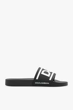 Black slides from Dolce & Gabbana. Crafted from rubber, this model showcases a tactile white logo on the front, side and back. Sole height: 2cm Sole height at the highest point: 3cm Black Slides With Logo, Casual Black Slides With Logo, Black Logo Slides, Casual Slip-on Sandals With Logo, Black Slides With Studded Rubber Outsoles, White Leather Sandals, Dolce Gabbana Shoes, Black Slides, Z Logo