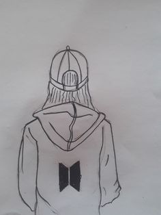 a drawing of a person wearing a hoodie with a bow tie around their neck