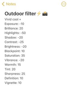 an iphone screen showing the settings for outdoor filter and other things to do with them