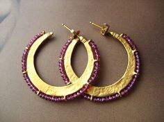 Crescent hoop earrings with faceted rhodolite garnet  by ElfiRoose Handmade Semi-circle Gold Jewelry, Gold Hoop Jewelry With Gemstone Accents, Elegant Handmade Semi-circle Earrings, Gold Elegant Hoop Earrings With Gemstone Accents, Elegant Gold Hoop Earrings With Gemstone Accents, Gold Hoop Earrings With Gemstone Accents, Handmade Gold Semi-circle Jewelry, Gold Hoop Jewelry With Natural Stones, Gold Garnet Jewelry With Gemstone Accents