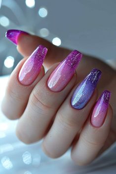 Matte Lilac Nails, Rainbow Tips, Cosmic Nails, Daisy Nail Art, Trendy Nail Designs, Confetti Nails, Angel Card, Lilac Nails, Pink Ombre Nails