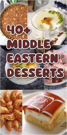 the top ten middle eastern desserts are shown in this collage with text overlay