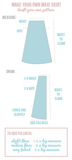 how to sew a skirt with measurements and instructions for the waist, back, and sides