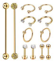 PRICES MAY VARY. [AFFORABLE SET] Come with 12 pcs body piercings, affordable and acceptable price, includes 2 pcs industrial barbell earrings, 2 pcs hoop rings, 4 pcs septum rings, 2 pcs labret rings, 2 pcs barbell stud earrings, give you different choices wearing. [PRETTY OUTLOOK] 7 Diiferent types body piercing in pretty design, prefect for wearing as industrial&tragus&cartilage&helix&nose labret&lip piercing, let you win more compliments during party, casual wearing and any other occasions. [