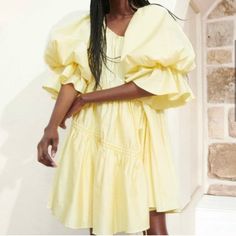 Worn Twice And In Excellent Condition. Size 6 Or Us Small. Butter Yellow Dress Glam Boho, Big Sleeves, Puff Sleeve Mini Dress, Flutter Dress, Moon River, Butter Yellow, Elegant Dresses For Women, Too Short, Mini Dress With Sleeves