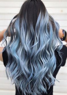 Blue And Grey Hair, Blue Hair Highlights, Grey Hair Wig, Blue Ombre Hair, Cute Hair Colors, Brand Ideas, Hair Color Purple, Hair Color Blue