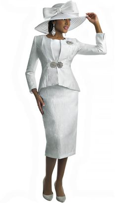 Lily and Taylor 4869 3 piece Jacquard Skirt Suit Colors: Lime, Purple, White, White/Silver Sizes: 4, 6, 8, 10, 12, 14, 16, 18, 20, 22, 24 Matching Hat: H211 White H278 Lime H179 Purple H383 White/Silver Call (469)571-3647 or email DivasDenFashion@gmail.com to purchase hat Suit Colors, Jacquard Skirt, Matching Hat, White White, Skirt Suit, White Silver, 3 Piece, Puff Sleeve, Lily