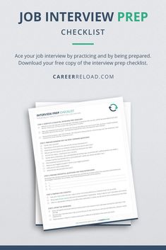 the job interview prep checklist is shown on top of a desk with papers and pen