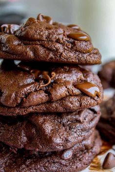 chocolate cookies stacked on top of each other