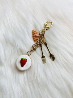 New strawberry scone zipper pull bag charm Bag Charms Beads, Backpack Accessories Keychain, Diy Purse Charms, Bag Charms Aesthetic, Classy Keychain, Strawberry Scone, Boho Bag Charm, Strawberry Keychain, Purse Charms Diy