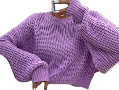 Winter Purple Sweater With Ribbed Cuffs, Purple Textured Knit Sweater For Fall, Purple Acrylic Sweater For Fall, Purple Chunky Knit Long Sleeve Sweater, Fall Purple Acrylic Sweater, Purple Sweater With Ribbed Cuffs For Spring, Purple Knitted Long Sleeve Sweater, Purple Knit Long Sleeve Sweater, Winter Purple Knit Sweater