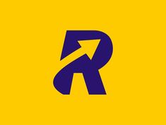 the letter r is made up of blue and yellow letters with an arrow on it