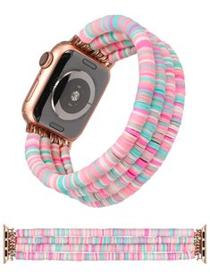 PRICES MAY VARY. So cute for daily! - The boho bracelet bands for Apple Watch are made of clay polymer, no fade, waterproof, lightweight and comfortable to wear. Paired this heishi beaded bracelet band to your daily life This colorful heishi beads stretch bracelet band for apple watch is the perfect way to add a beautiful detail to your favorite outfits this season! It is perfect for lots of occasions, such as at home, street, beach, maxi, bikini, t-shirt, sweater and so on. You can choose one a Clay Bead Apple Watch Band, Jewelry Bands, Apple Watch Nike, Preppy Jewelry, Jewellery Art, Boho Fashion Summer, Clay Polymer, Clay Bracelet, Diy Bracelet Designs