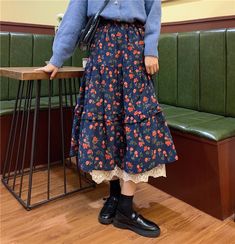 Cottagecore Vintage-style tiered Corduroy Midi Skirt with lace ruffle and elasticated waist ONE SIZE Waist 60-84cm Length 78cm High Waist Long Skirt, Plaid Shirt Women, Solid Color Sweater, Nature Dress, Pleated Long Skirt, Knitting Women Cardigan, Skirts Midi High Waisted, Printed Skirt, Long Skirts For Women