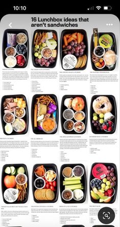 a poster showing different types of food in black trays with the words lunchbox ideas that aren't sandwiches