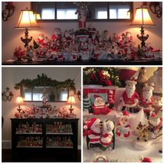 several pictures of christmas decorations including santas and other holiday items in front of a window