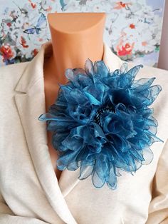 Christmas holiday brooch Large flower brooch Elegant brooch for women Gift for her Hot blue oversized flower brooch Shoulder corsage Shoulder Corsage, Elegant Brooch, Fabric Flower Brooch, Hot Blue, Fashion Oversized, Brooch Diy, Organza Flowers, Floral Brooch, Flower Accessories