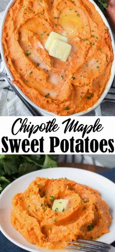 two images showing different types of mashed sweet potatoes