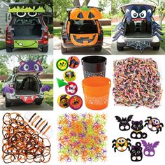 halloween decorations and crafts for kids to decorate in their car or truck, including pumpkins, bats, spider webs, jack - o - o'- lanterns