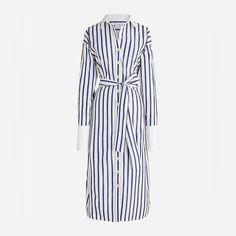 Size: 8 Color: Navy White Stripe Condition: Nwt Item Has Been Delabeled To Prevent In Store Returns (Mark On Label And Tag) Small Mark/Defect On Left Shoulder Pictured No Other Flaws Observed Website Description: This Extra-Special Shirtdress Falls Below The Knee And Features French Cuffs, Which Can Be Worn Long And Unfolded For A Cool, Laid-Back Look. White Shirt Dress For Work, White Belted Shirt Dress For Work, White Spread Collar Dress For Daywear, White Midi Length Shirt Dress For Work, White Midi Shirt Dress For Work, White Cotton Dress With Spread Collar, Grommet Dress, Floral Spaghetti Strap Dress, Side Cutout Dress