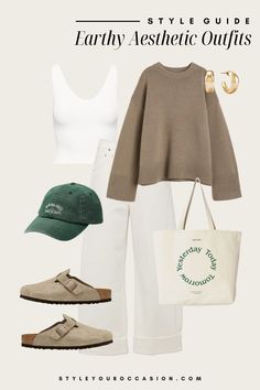 16+ Cute Earthy Outfits for Spring, Summer & Fall. |Get inspired by these 16+ earthy outfit ideas that capture the granola style aesthetic! Whether it's earthy summer outfits or casual spring outfits 2024, we've got the perfect boho hippie looks for your everyday style. Neutral outfits, minimal outfits, earthy outfit aesthetic, womens fashion casual Fashion Outfits Accessories, Casual Neutral Fall Outfits, Canvas Bag Outfit Fashion Styles, Neutral Outfit Ideas Aesthetic, Later Summer Outfit, Outfits Ideas With New Balance Shoes, Earthy Classic Style, 2024 Fashion Aesthetic, Cute And Casual Summer Outfits