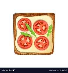 tomatoes and cheese on toasted bread with green leafy toppings isolated on white background