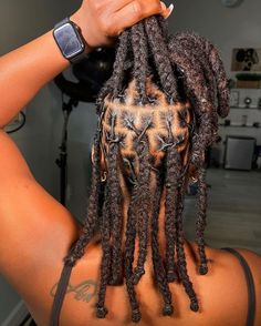 Denim Corset Top Outfit Black Women, Braid Out Locs Styles, Loc Styles Women Long, Military Loc Styles, Loc Styles Braids, Braid Out On Locs, Loc Plaits, Protective Loc Styles For Women, Styles Over Locs With Weave