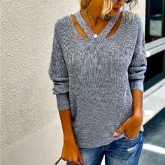 Grey, Casual Sweater, Material: 100% Acrylic Lightweight Fabric, Soft And Comfy Features: Solid, Long Sleeve, Loose Fit, V Neck, Knit, Cheap Fitted V-neck Winter Sweater, Cheap Casual Gray Knit Top, Cheap Gray Winter T-shirt, Cheap Acrylic Casual Cardigan, Cheap Gray Tops For Winter, Cheap Soft Knit V-neck Sweater For Winter, Cheap V-neck Sweater For Winter, Cheap Soft Knit V-neck Sweater, Fluffy Sweater