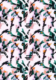 an abstract pattern with green, orange and pink colors