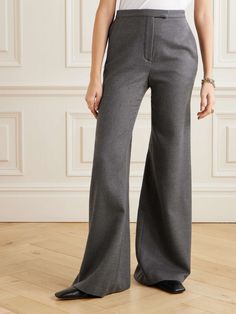 LORO PIANA Cashmere flared pants | NET-A-PORTER Luxury High-waisted Office Pants, Chic Full Length Wool Bottoms, Chic Full-length Wool Bottoms, Timeless Trousers For Fall, Business Casual Full Length Wool Wide Leg Pants, Business Casual Wool Wide Leg Pants, Wool Wide Leg Pants For Business Casual, Timeless Business Casual Pants For Fall, Timeless Business Casual Fall Pants