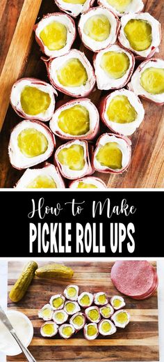 Collage of overhead shot of pickle roll ups at top and bottom. Pickle Rollups, Rollups Appetizers, Pickle Roll Ups, Best Party Food, Roll Ups, Easy Appetizer Recipes, Perfect Appetizers, Party Food Appetizers, Best Appetizers