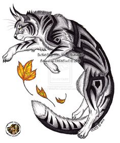 a black and white drawing of a cat laying on top of a circle with leaves