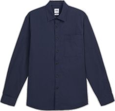 Casual Navy Long Sleeve Dress Shirt, Navy Button-up Shirt With Pockets, Casual Navy Button-up Dress Shirt, Navy Casual Shirt For Business, Business Blue Shirt With Pockets, Blue Business Shirt With Pockets, Blue Shirt With Lapel Collar And Buttons, Casual Collared Dress Shirt With Button Cuffs, Button-up Business Tops