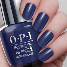 A moody, but never gloomy, navy blue. Slate Nails, Navy Blue Nail Polish, Blue Nail Polish Colors, Pedicure Designs Toenails, Essie Nail Colors, Navy Blue Nails, Opi Infinite Shine, Blue Nail Polish, Blue Nail Designs