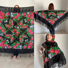 Floral Print Shawl Scarf One Size, One Size Floral Print Shawl Scarf, Floral Print Shawl Scarf, Folk Style Pashmina Shawl, Traditional Shawl For Spring, Traditional Spring Shawl, Spring Pashmina Shawl, Handmade Folk Shawl Scarf, Traditional Shawl-style Spring Dupatta