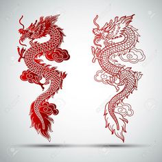 two red dragon silhouettes on white background