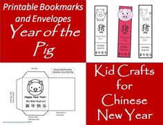 the chinese new year bookmarks and envelopes for children to print out, with an image of a pig on it