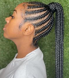 Feed-In Braids to High Ponytail Cornrows To Ponytail, Hair Braid Into Ponytail, Cornrows Into Ponytail, Braids Into Ponytail, Feed In Braids Ponytail, Hairdo Ideas, Feed In Ponytail, Cornrow Ponytail, Feed In Braids