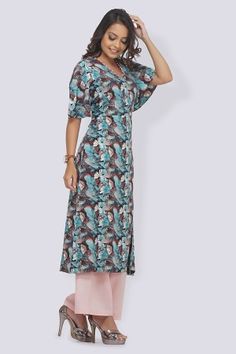 Blue Crepe Printed A-Line Kurti Punjabi Suits, Black Polka Dot, Pure Linen, Kurti Designs, Cotton Silk, Silk Printing, Suits For Women