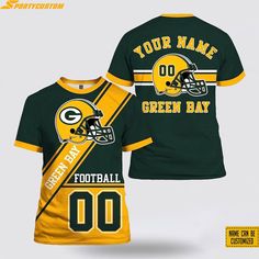 Green Bay Packers All Over Printed Custom Name And Number Nfl 3D T Shirts Limited Edition Gift is a unique and creative 3D T-shirt NFL product. With its special design, this shirt will make you stand out at any gathering or sports event. It is made from high-quality materials, providing comfort and breathability for the [...] Customizable Green T-shirt With Sublimation Print, Customizable Green Crew Neck T-shirt, Green Bay Packers Logo, Sports Event, I Hate People, 3d T Shirts, Green Bay Packers, Special Design, Green Bay