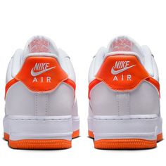 Leather upper Padded low-cut collar Perforated toe box Air cushioning Foam midsole Rubber outsole Color: White/Safety Orange/White Style: FJ4146-109 Nike Air Force 1 07, Jersey Pants, Latest Sneakers, Newest Jordans, A Bathing Ape, Nike Zoom, Nike Air Force 1, Casio Watch, Boot Sandals