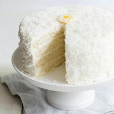 a white cake sitting on top of a plate