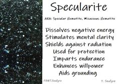 the words specularite are written in black and white with silver flecks