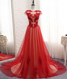 Gorgeous Red Tulle Gown, Red Formal Dress, Elegant Party Gowns