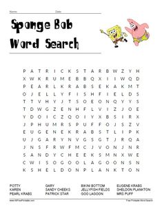 spongebob word search is shown in this image