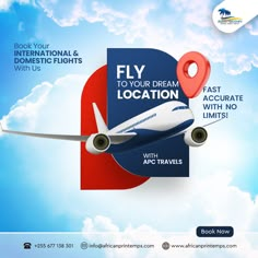 an advertisement for the air travel company, fly to your dream location