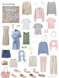 a capsule wardrobe in beige, denim blue, pink and grey Simplified Wardrobe, Simplify Wardrobe, Capsule Wardrobe How To Build A, Wardrobe Minimalist, Capsule Wardrobe Minimalist, Minimalist Capsule Wardrobe, The Vivienne, Summer Capsule Wardrobe