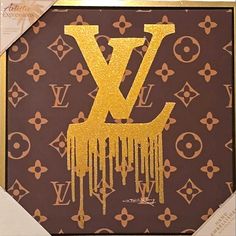 an image of louis vuitton with gold paint dripping from the letters on it