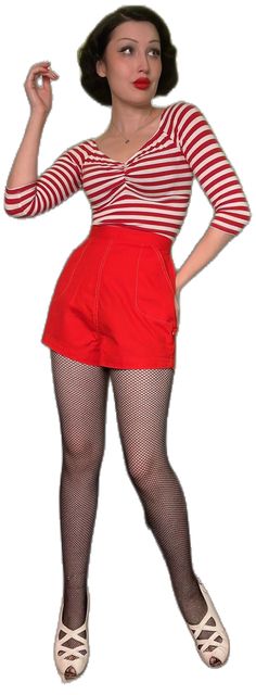 Retro Red Shorts For Summer, Retro Red Bottoms For Spring, Retro Shorts With Pockets, Fitted Red Jean Shorts, Retro Short Leg Bottoms With Pockets, Retro Bottoms With Pockets And Short Legs, Retro Red Shorts, Retro Red Cotton Bottoms, Retro Short Bottoms With Pockets