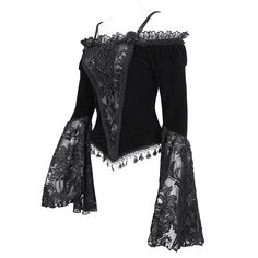 This gothic shirt is made of velvet. Off-shoulder design. Flared sleeves with lace cuffs. Ruffled lace on the neckline. Lace and beaded on the front. Tassels on the bottom. Slim-fit silhouette and good elastic fabric. Available in two colors. 
 
Material:?Polyester; Elastane 
Weight: 0.37KG 
Size:?XS-3XL 
SKU:?ETT03601 Gothic Blouse, Gothic Tops, Gothic Shirts, Black Off Shoulder, Trumpet Sleeve, Velvet Shirt, Future Outfit, Lace Splicing, Eclectic Fashion